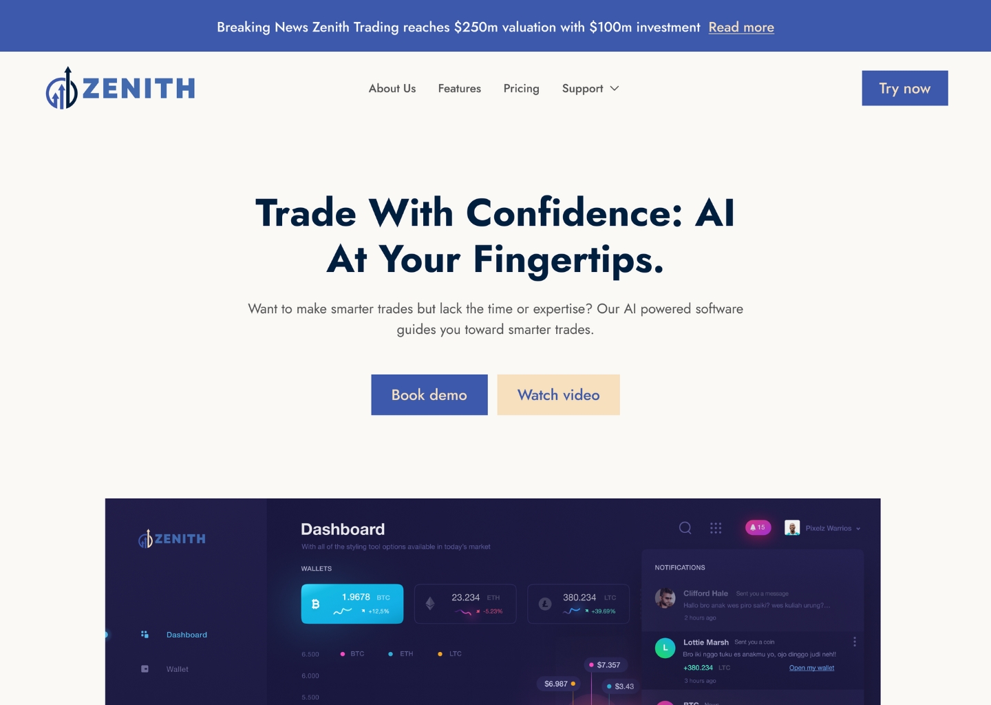 zenith trading home page mockup